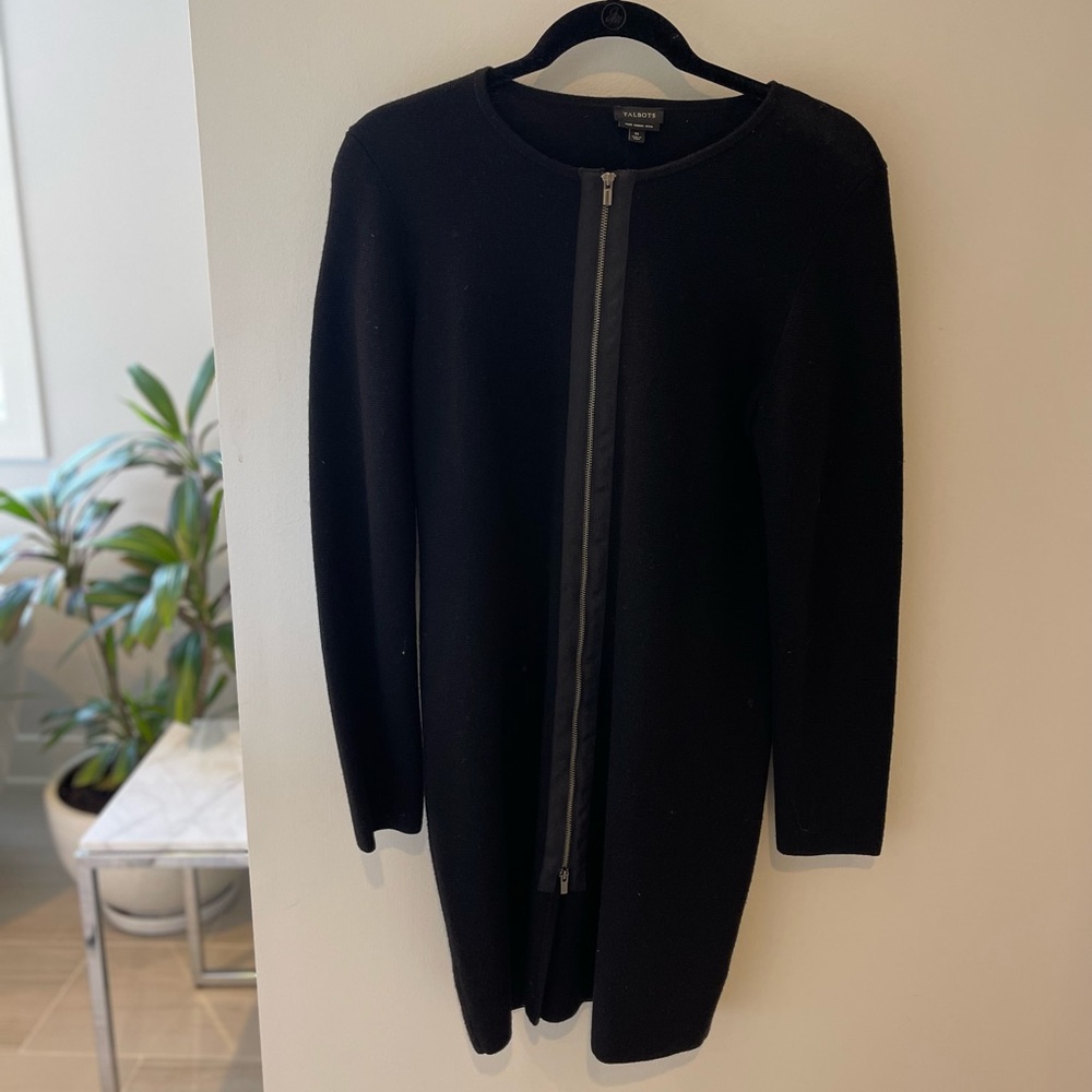 Talbots 100% Pure Merino Wool Black Zipper Sweater Dress Size Medium